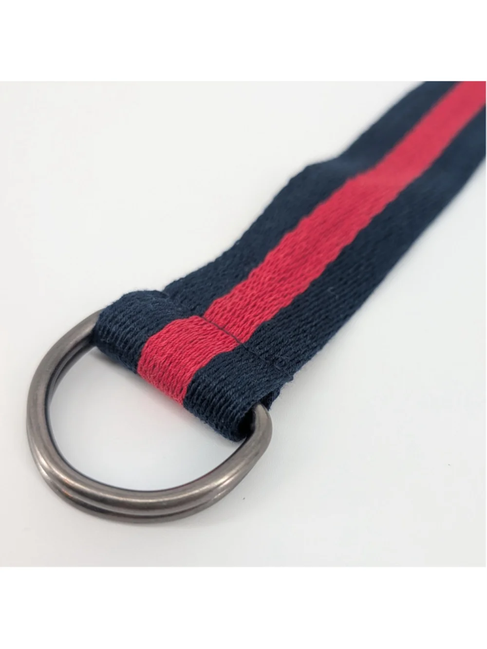 Unisex Navy Red Striped D Ring Belt 46 Inch Preppy Webbing Varsity Stripe Golf